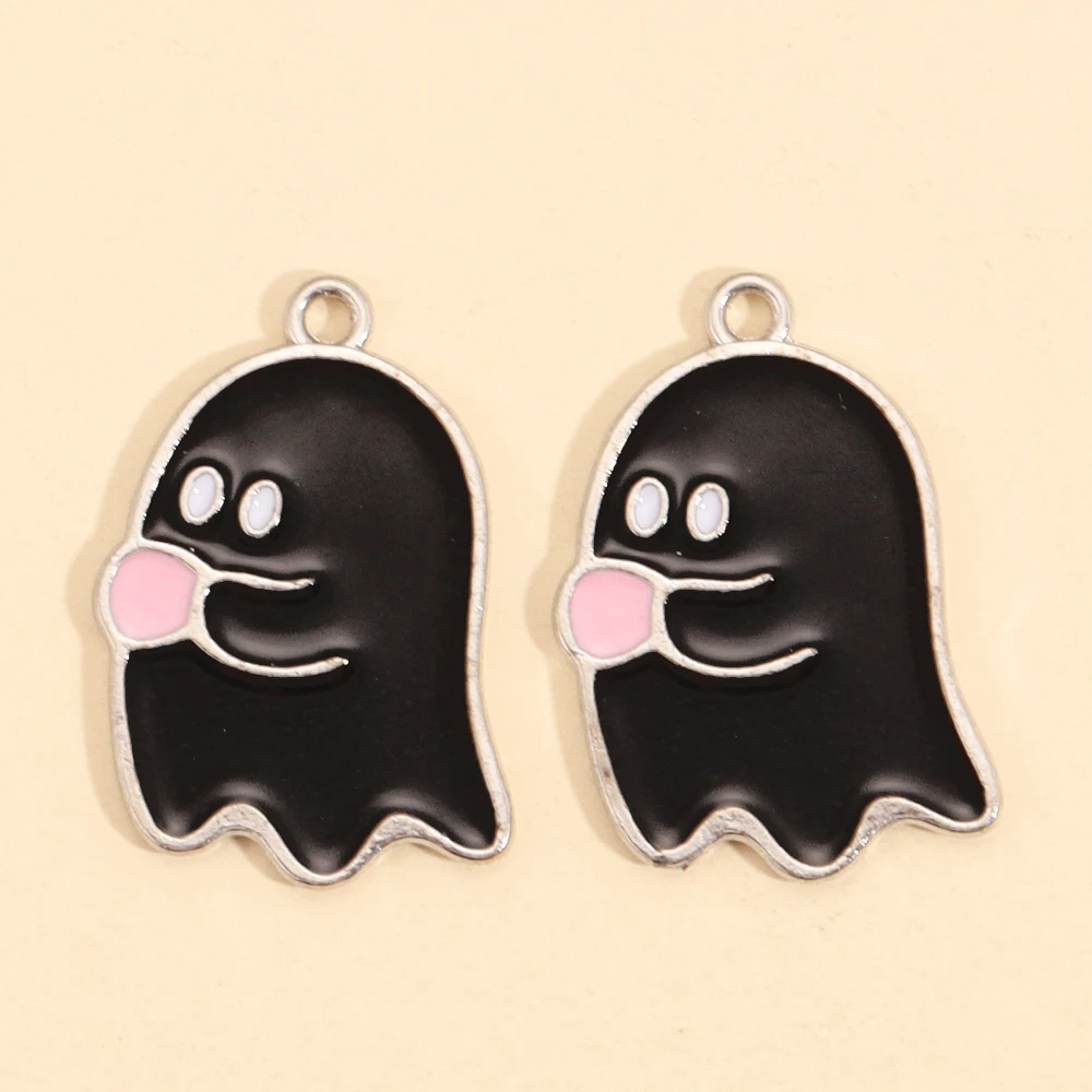 10 Stück süße schwarze und weiße Geister-Anhänger Halloween-Party-Dekorationen für Halskette Ohrringe DIY Schmuckherstellung Legierung Charms – Detail 10