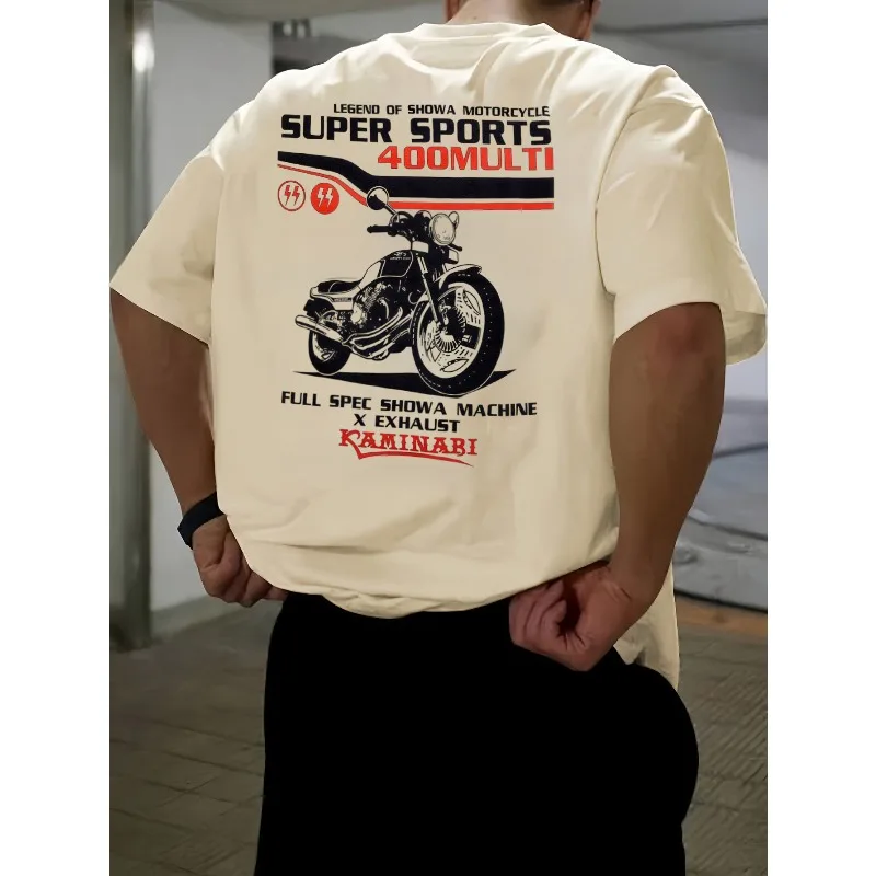 

Men's Short-sleeved T-shirt 40000 Rpm Motorcycle Pattern Casual Round Neck Summer Top Outdoor Activity Motorcycle Theme Shirt