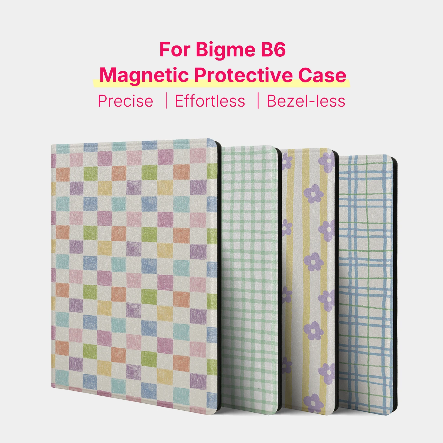Etui Magnetyczne Murmole Floral Grid Plaid do Bigme B6 6" Ultra Slim Frameless Cover Bez Tylnego Panelu, Ochronne Etui Folio