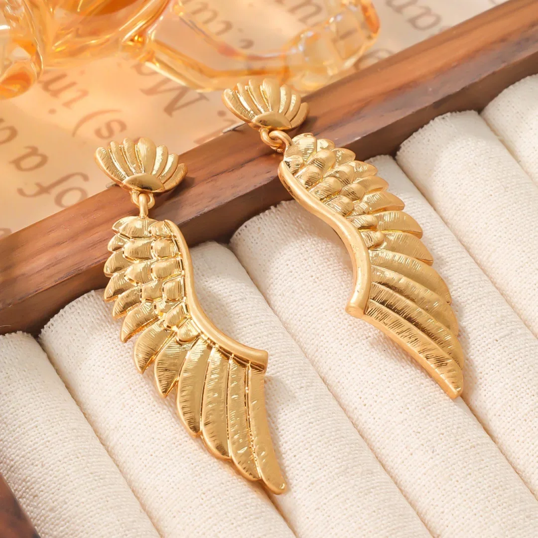 Vintage Wings Symmetrical Old Style Earrings Niche Design Heavy Quality High-end Earrings