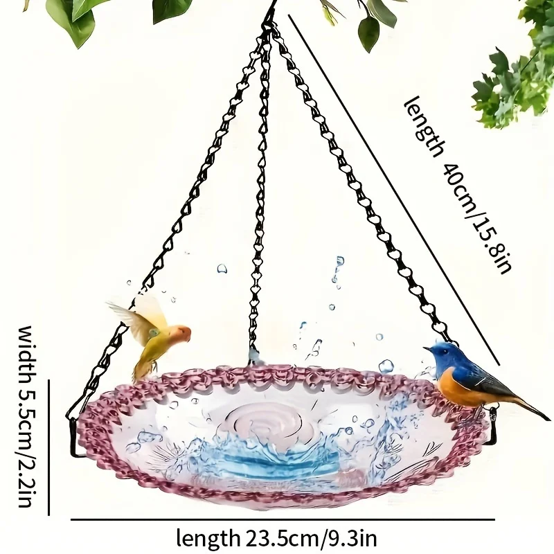 Hanging Bird Bath Feeder Set with Chain Outdoor Garden Patio Decor Floral Design PP Bird Water Dish Yard Bird Feeder Tool