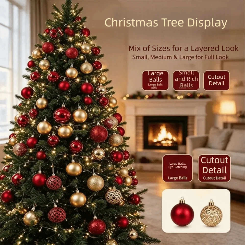 101Pcs Plastic Xmas Tree Decorative Ball Shatterproof Hanging Christmas Ball Set Matte Multiple Color Christmas Ball Gift Box