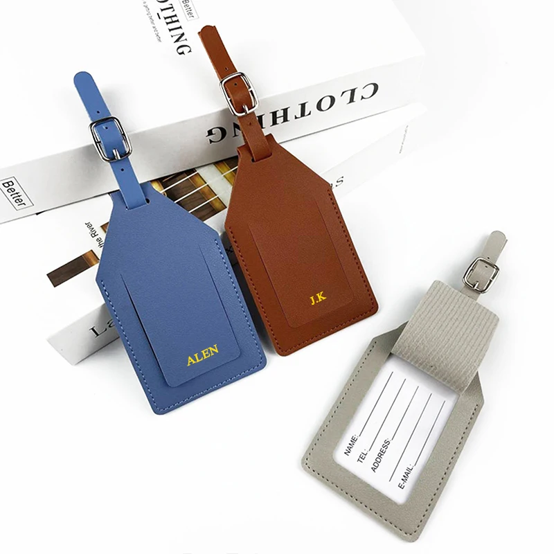 Custom Name Travel Luggage Tag Engrave Initials Fashion Air-tag Bag PU Leather Suitcase Label Wholesale Name Tag Card Holder