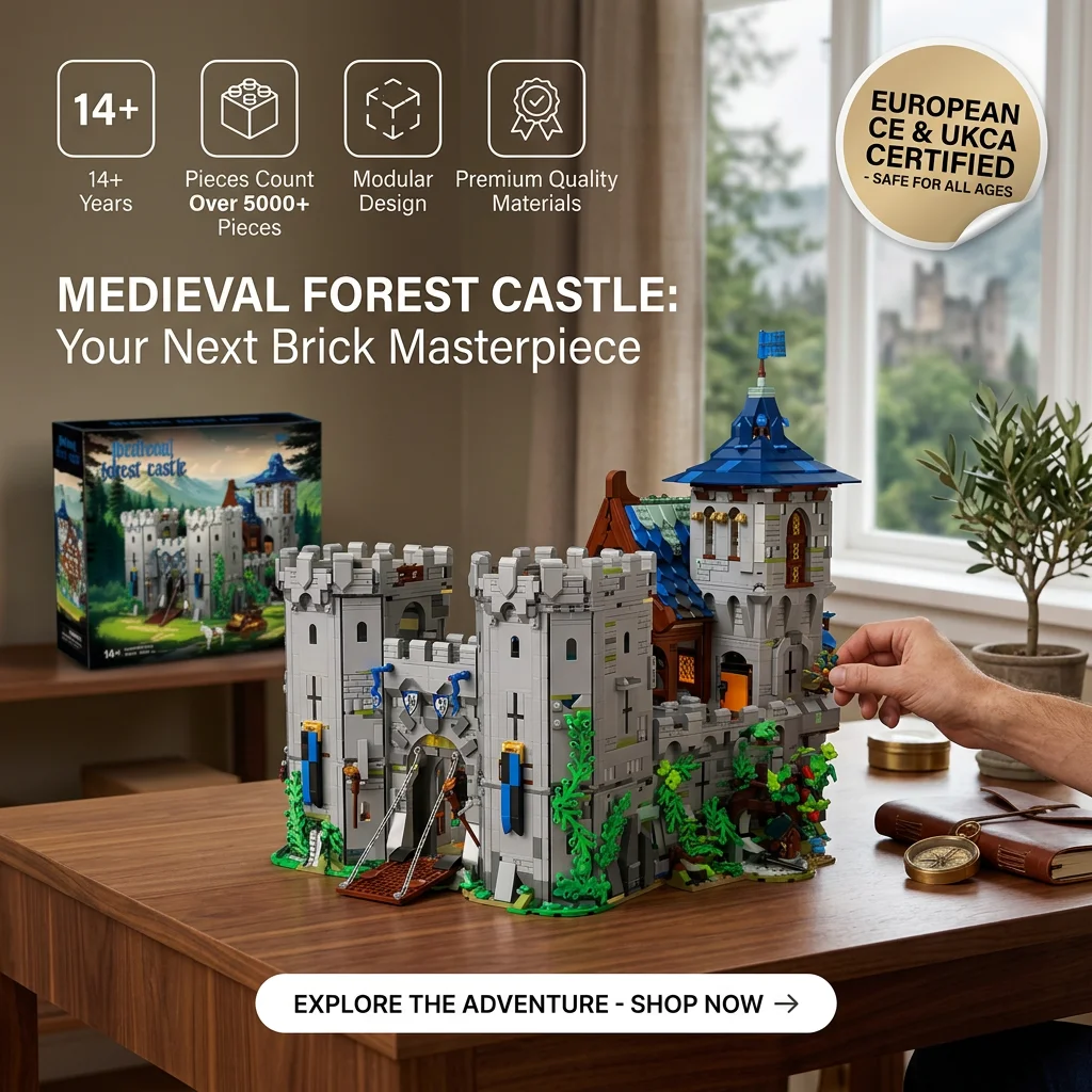 Set de 6640 Piezas de Bloques de Construcción de Castillo Medieval, Modelo de Arquitectura Modular con Puente Retráctil, Torre, Carruaje, Ladrillos Coleccionables, Juguetes de Ensamblaje DIY para Niños y Adultos, Regalo, Adorno de Escritorio, Colección, Decoración del Hogar
