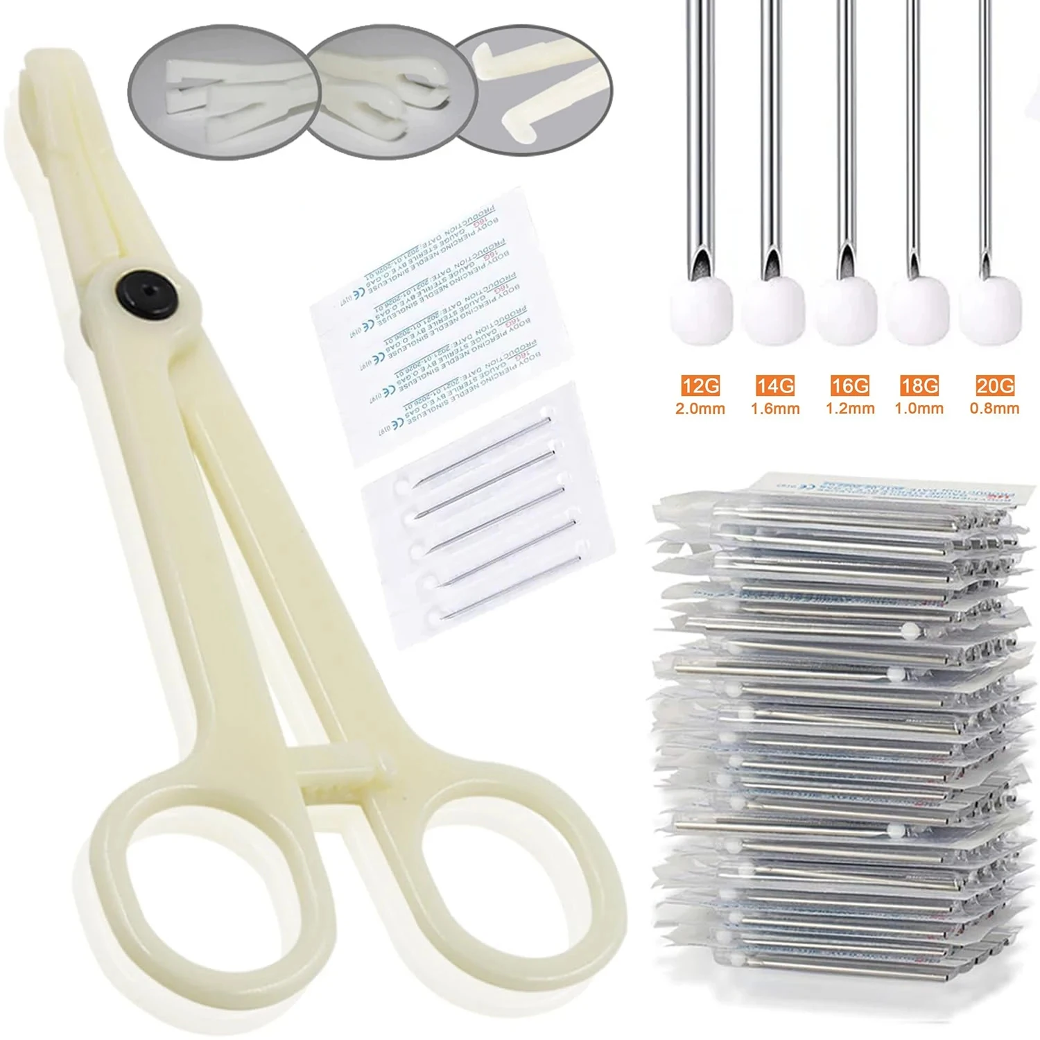 

Body Piercing Tool Kit with 25pcs Disposable Sterile Piercing Clamps Plier and 100pcs Tattoo Piercing Needles 12/14/16/18/20G