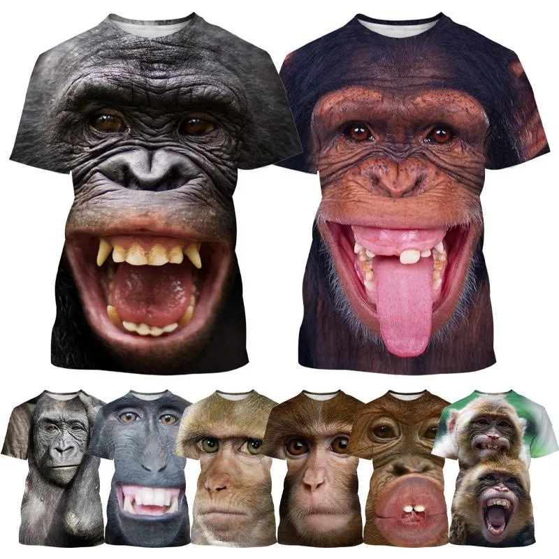 

Men's New 3D Design Spoof Gorilla Funny Monkey T-Shirt Casual Funny Pout Monkey 3D Printing Summer Short Sleeve Shirt Kids