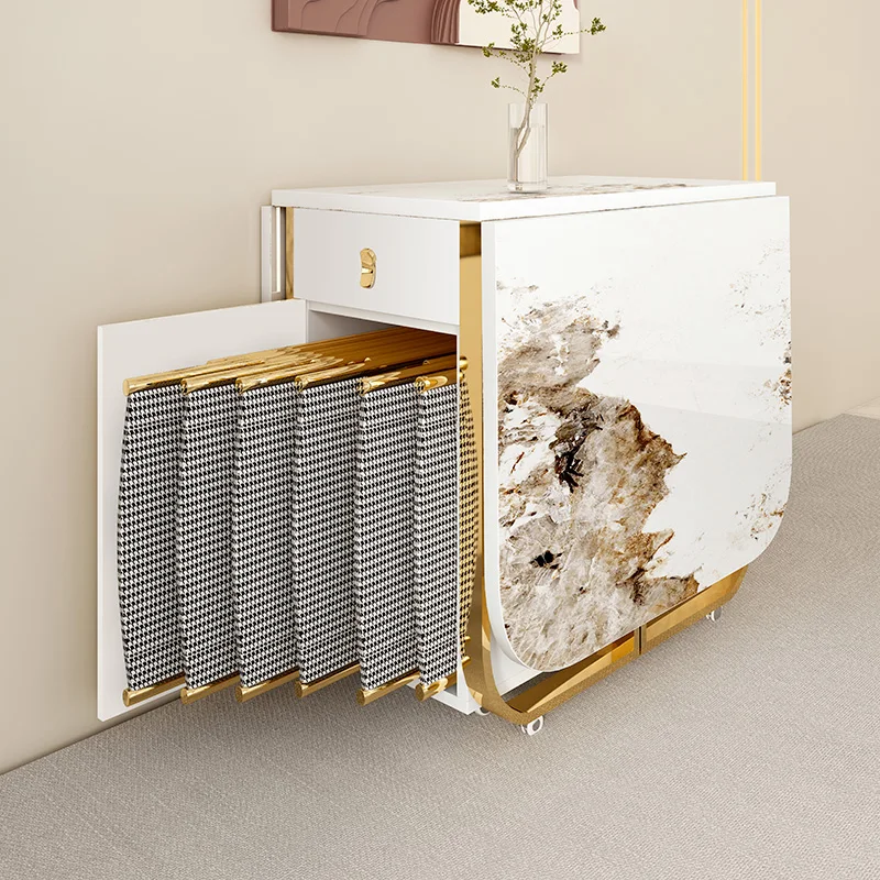 European Nordic White Table Gold Drawer Storage Rectangular Wood Dining Table Small Extendable Mesa Plegable Kitchen Furniture