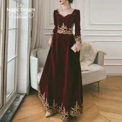 Customized Temperament Elegant Long Sleeve Prom Dresses Formal Slim Waist Banquet Wedding Party Formal Vestidos Square Collar Ev