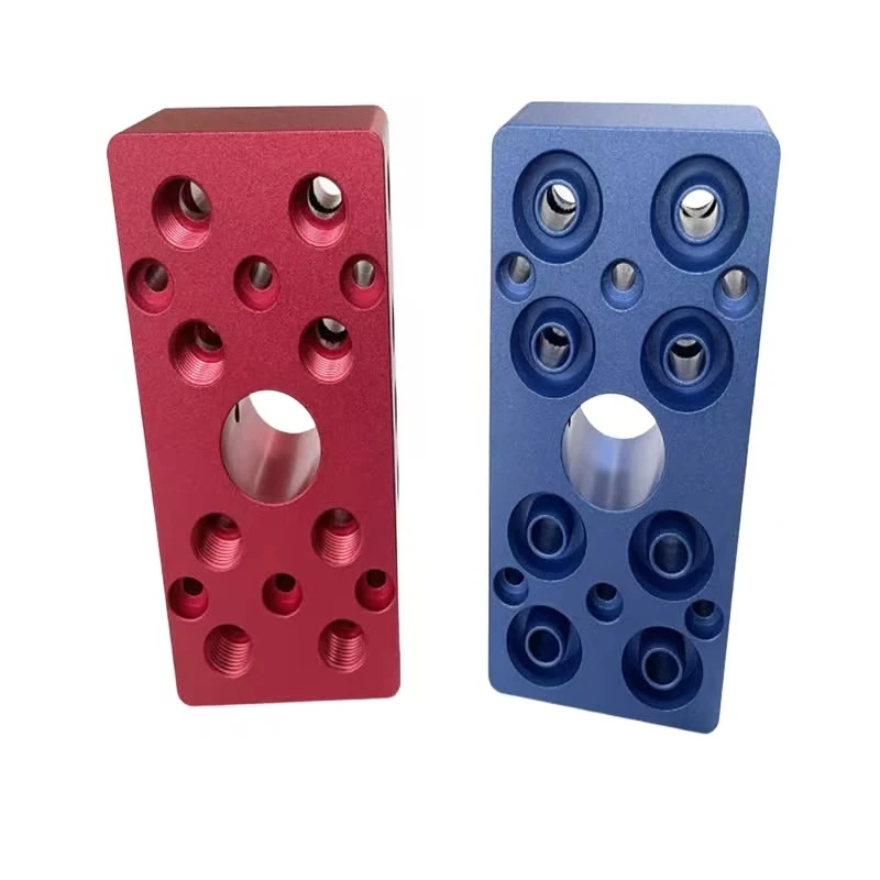 CNC Machined Anodized Aluminum Alloy Multi-Way Hydraulic Valve Block Precision Multi-Bore Oil Circuit Control Assembly