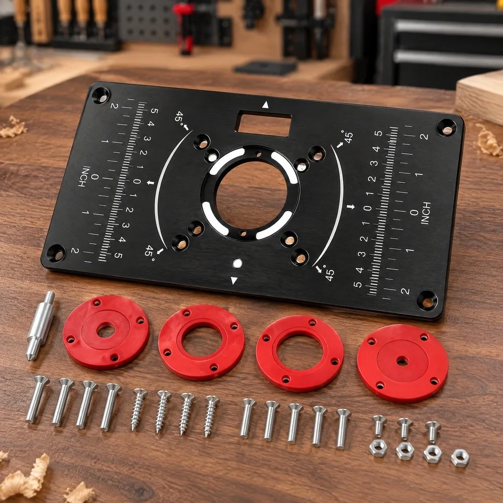 Router Table Insert Plate Aluminum Alloy With Markings Adjustable Holes For Woodworking Trimming Machine Router Board