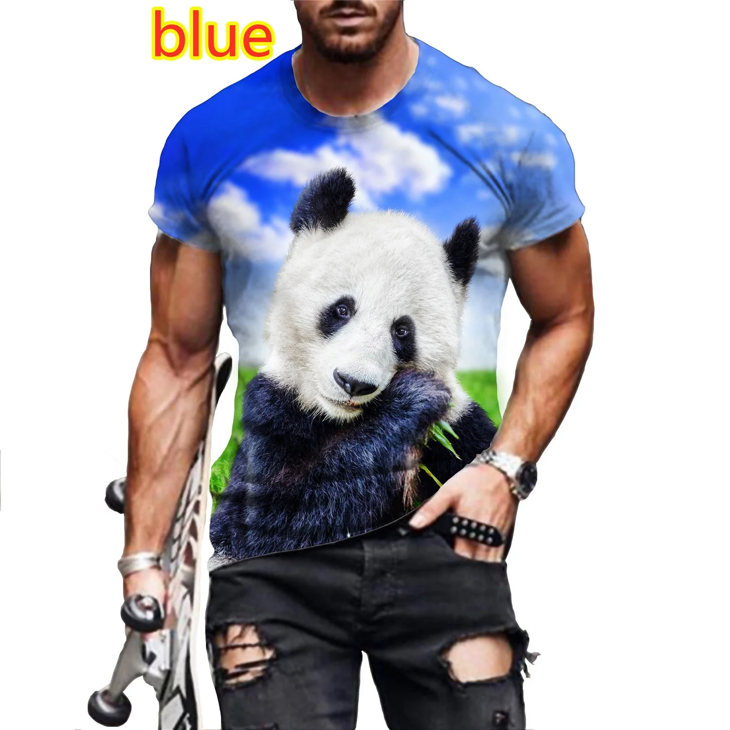 T-Shirt Men Summer Harajuku Cute Panda 3D Printed Animal T Shirt Short Sleeve Casual Top