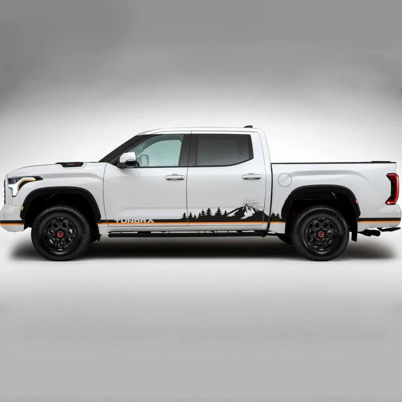 FOR Toyota Tundra Vintage Retro Rocker Panel Mountains Forest Logo Bed Side Rear Fender Stripes Vinyl Stickers Decal 2 Colors