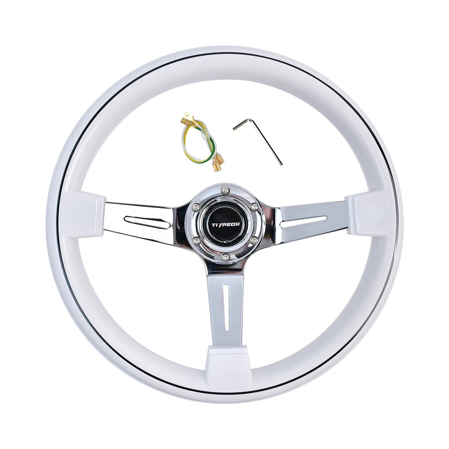 

TIYPEOR Universal 350mm ABS Wood Style Vintage Classic Retro White Steering Wheel