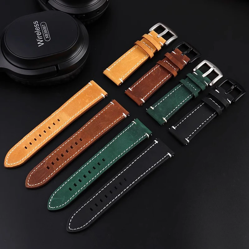 18mm Retro Leather Watchband For Casio AE1200 AE1300 A158W/A168 W-216H F91 Vintage Cowhide Strap convex mouth Men's Bracelet