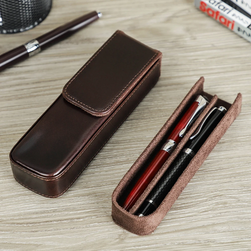 Vintage Leather Pen Case Fountain Pen Stationery Holder Protective Cover Office School Supplies Retro Pencil Bag