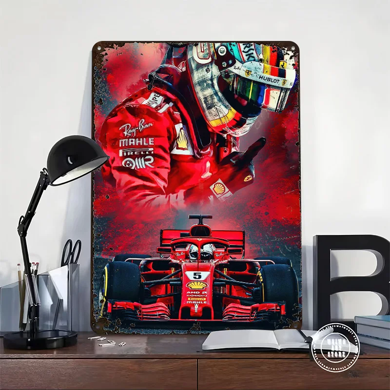 F Racing Printed Posters Customizable Wall Art Retro Vintage Metal Tin Signs for Home Room Bedroom Decorations Bathroom Decor