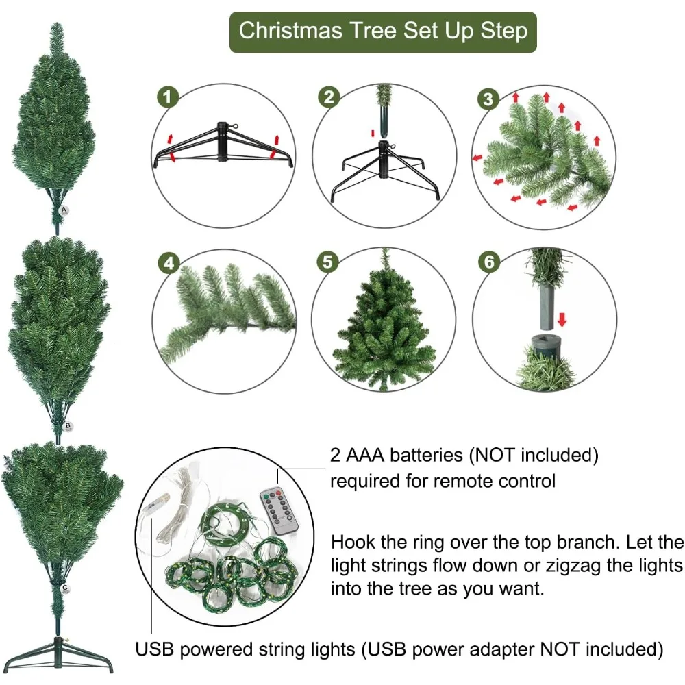 شجرة عيد الميلاد المضاءة مسبقًا باللون الذهبي الشامبانيا بطول 7 أقدام مع زخارف شاملة #5