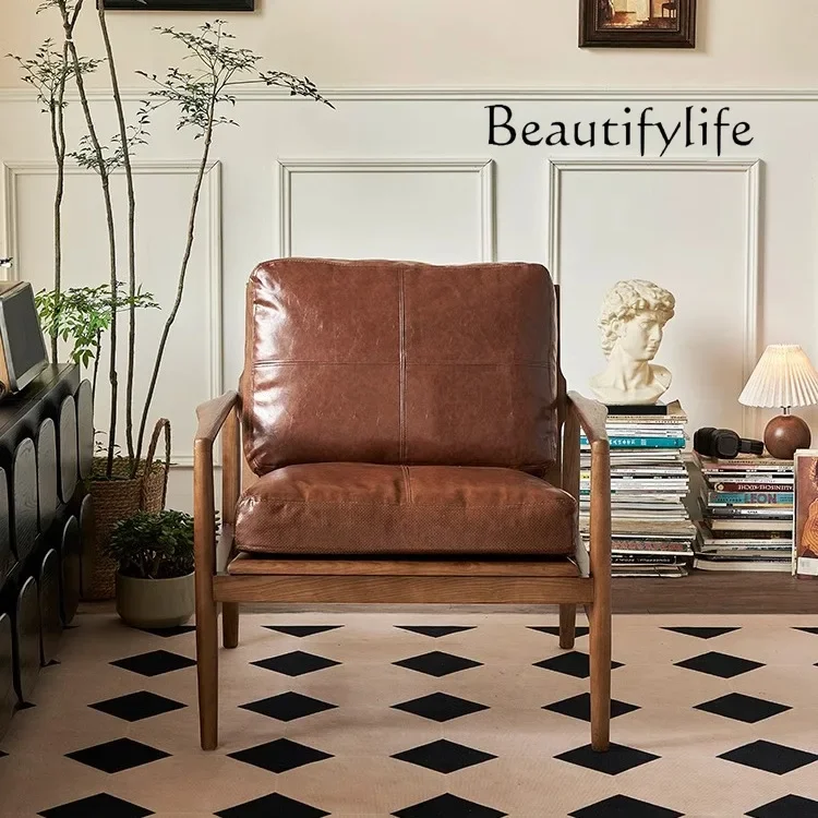 

BJ Medieval Sofa Chair Living Room Balcony Solid Wood Leisure Designer French Retro Lazy Armrest Home