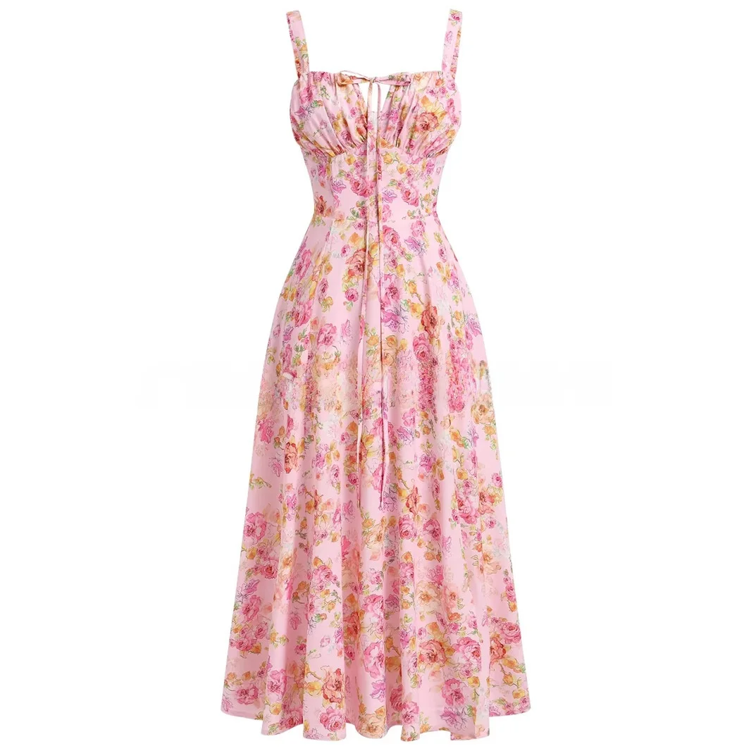 Été 2025 imprimé fleuri ter Dr taille cintrée mi-longue femmes Par Dr taille haute a-ligne jupe en Fiber de Polyester