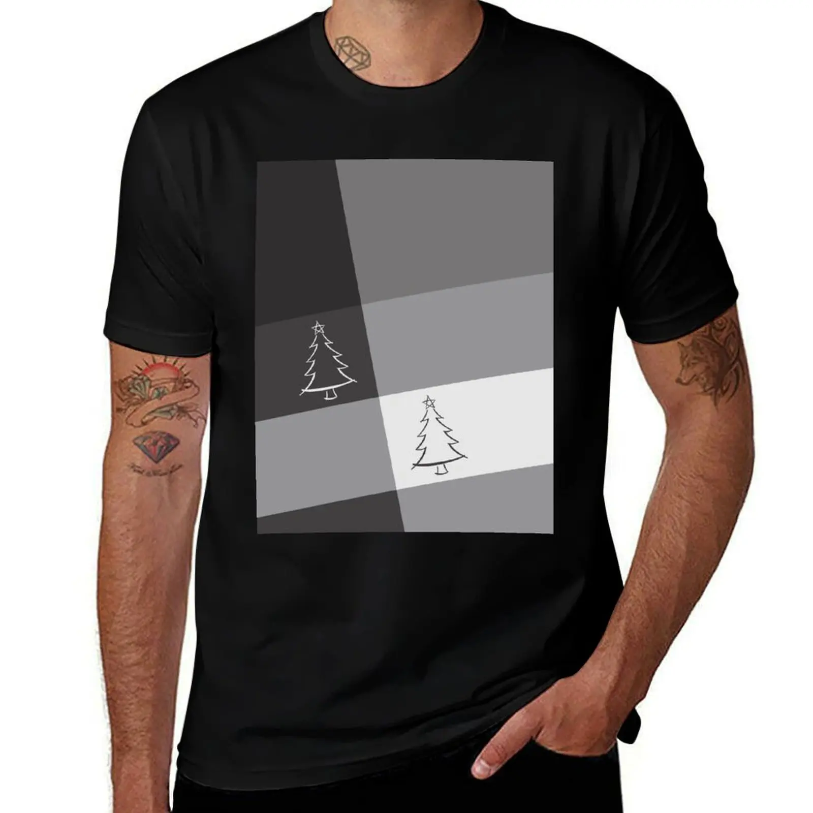 Christmas Tree with Star Sketch Diagonal - Simple Modern Minimal T-Shirt cute clothes Aesthetic clothing t shirt men