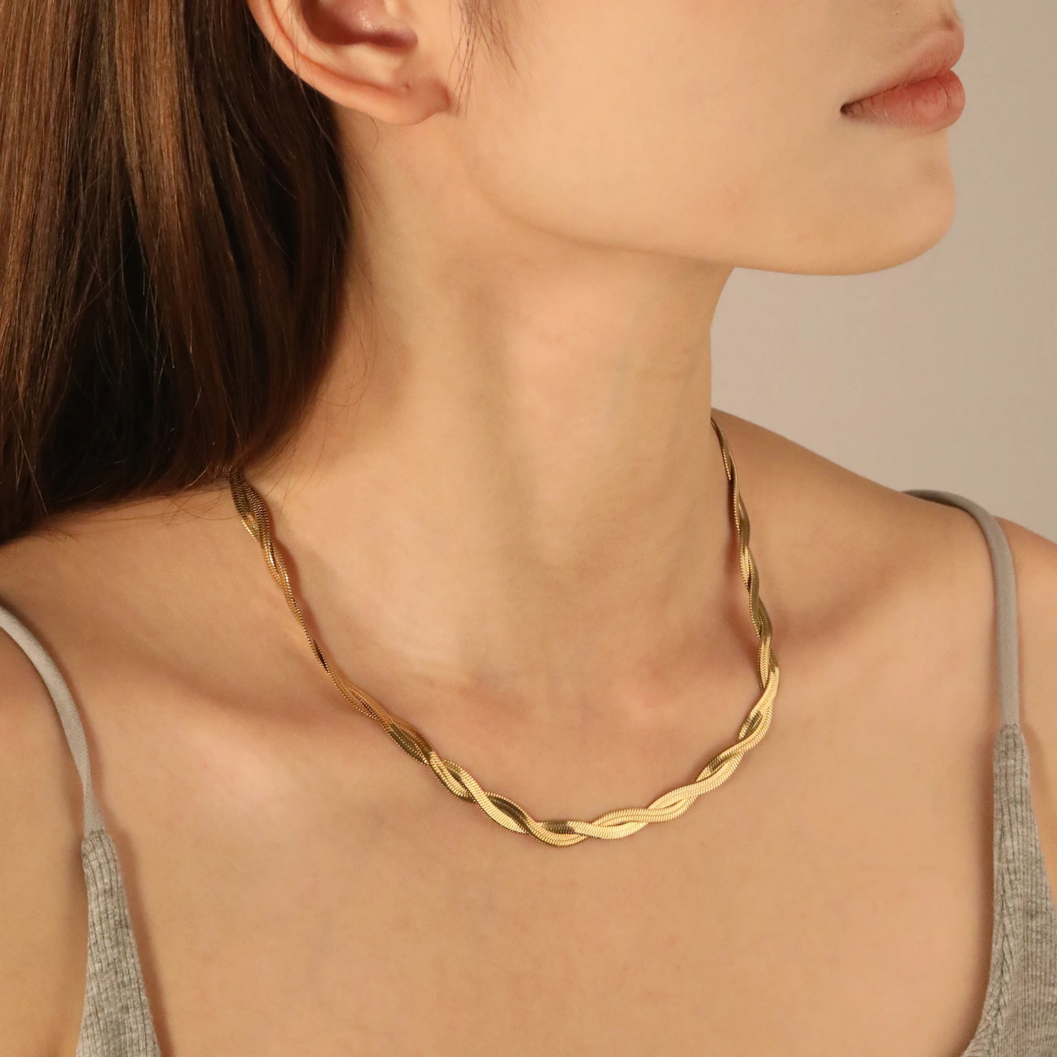 ASONSTEEL, collar de cadenas de serpiente tejido de acero inoxidable a la moda, joyería de diseño retorcido para mujer y hombre, gargantilla de cadena minimalista Punk
