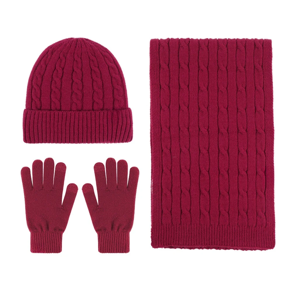2024 Winter clothes casual keep warm fur glove thickening hat set knitted scarf