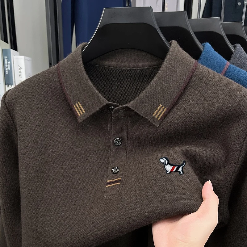 Neues Herbst-Polohemd mit bequemem Schnitt und Print für Herren, Original, hält warm, einfarbiges Langarm-T-Shirt, lässige Herrenbekleidung für den Alltag. – Detail 8