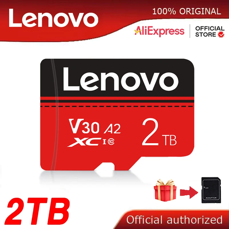 Lenovo การ์ด SD 2TB เมมโมรีการ์ดความเร็วสูง512GB 1TB อุปกรณ์เก็บข้อมูลความจุขนาดใหญ่การ์ดหน่วยความจำ SD สำหรับโทรศัพท์คอมพิวเตอร์กล้อง