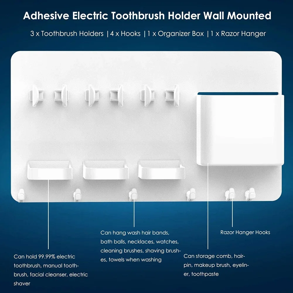 Adhesive Electric Toothbrush Holder Wall Mounted Razor Hanger Bathroom Organizer Box Bathroom Accessories