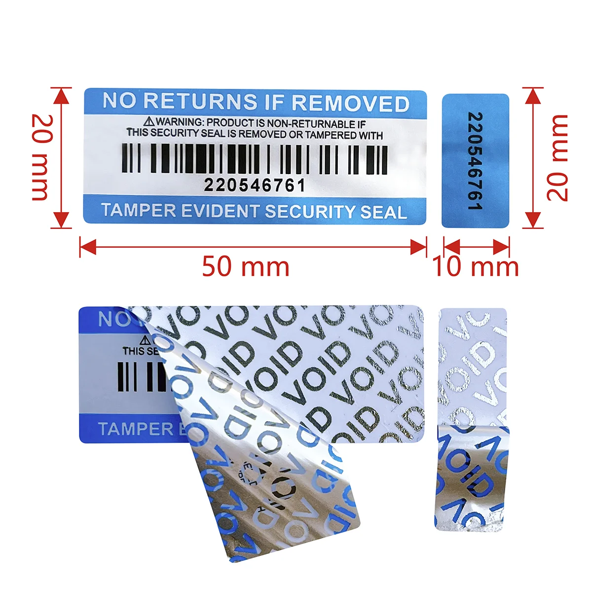 New100% total transfer tamper obvious waterproof label security guarantee invalid sticker Blue double serial number seal sticker