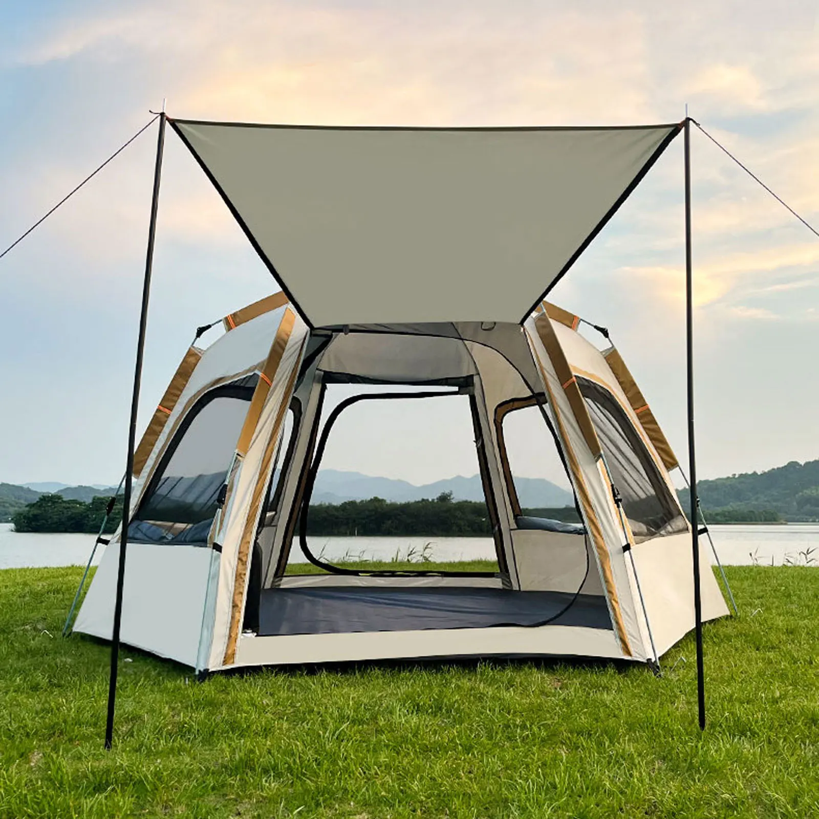 

3-8 Person Camping fold Tent Large Space Fully Automatic Hexagonal Tent Park Tourism Pop Up Tent convenient ultralight Tent