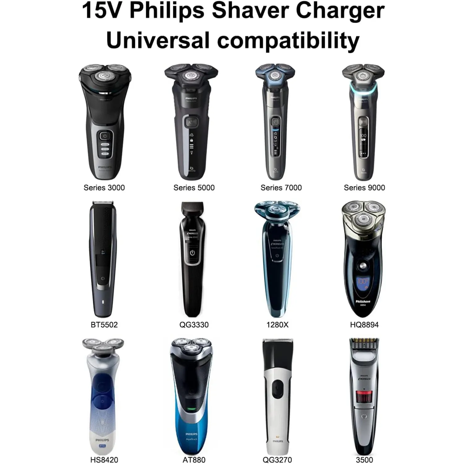 15V 0.5A for Philips Shaver HQ8505 Charger UK for3000, 5000, 7000, 9000 Beard Trimmer S3233/52, S3333/54, S1332/41, BT5502