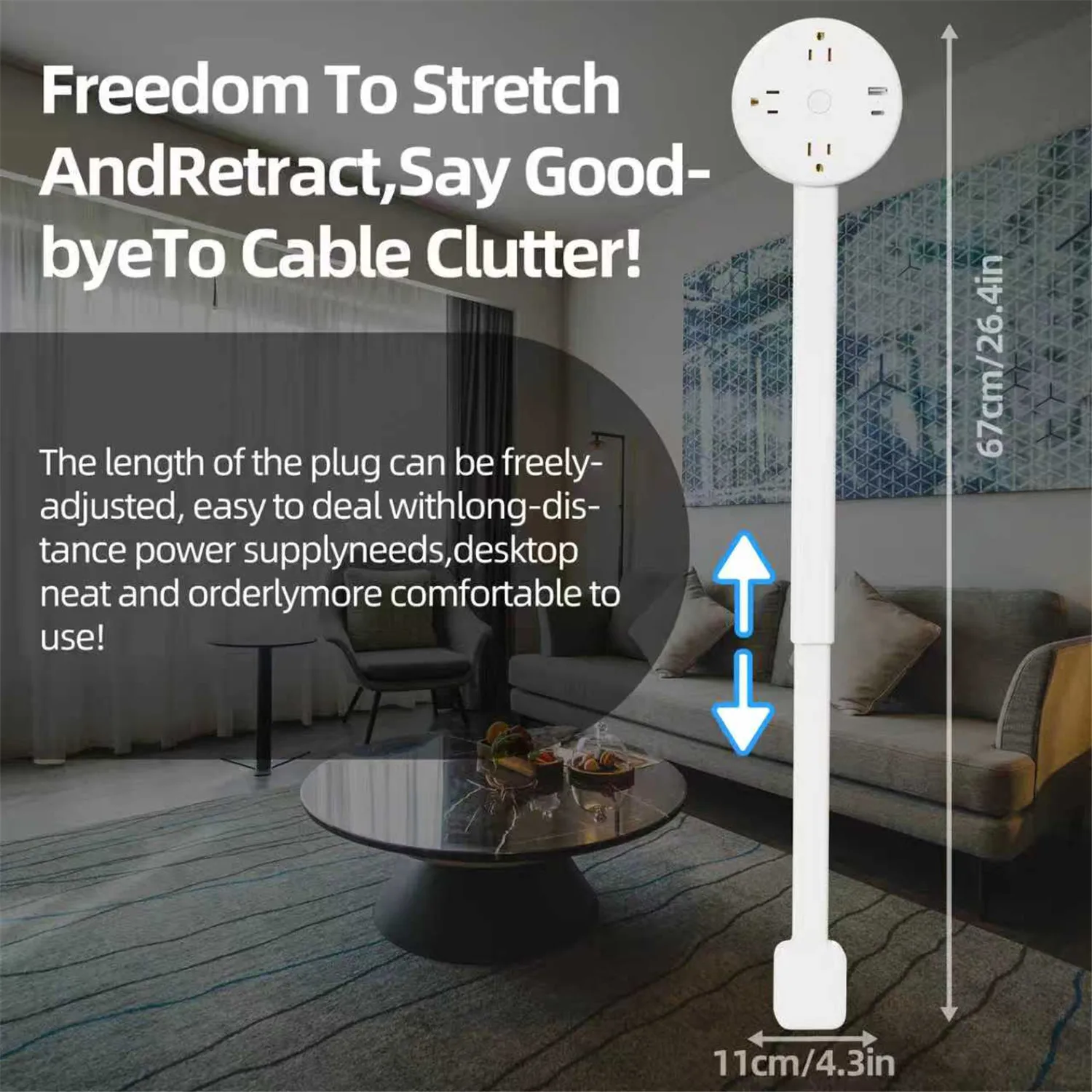 

Электрическая розетка-удлинитель с поворотным механизмом, регулируемая длина, для прикроватной тумбочки