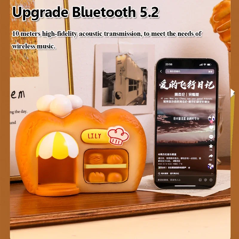 휴대용 귀여운 블루투스 스피커 무선 TWS 연결 스테레오 사운드바, 야간 조명 음악 플레이어, 지지대 FM 라디오, TF 카드, USB