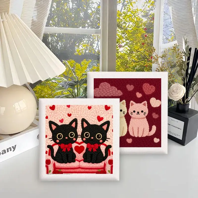 

RUOPOTY Valentine's Day Gift Two Cats Punch Needle Embroidery Original Gifts Cross Stitch Kits Animal Needle Punch Modern Diy Ki