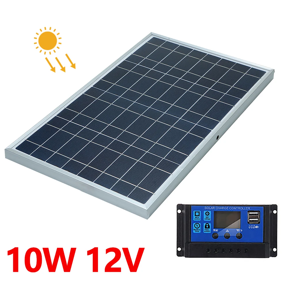 10W 12V Solar Panel System Portable Battery Charging Power Bank Solar Inverter Kit Solar Panel Kit  For Home Outdoor Camping