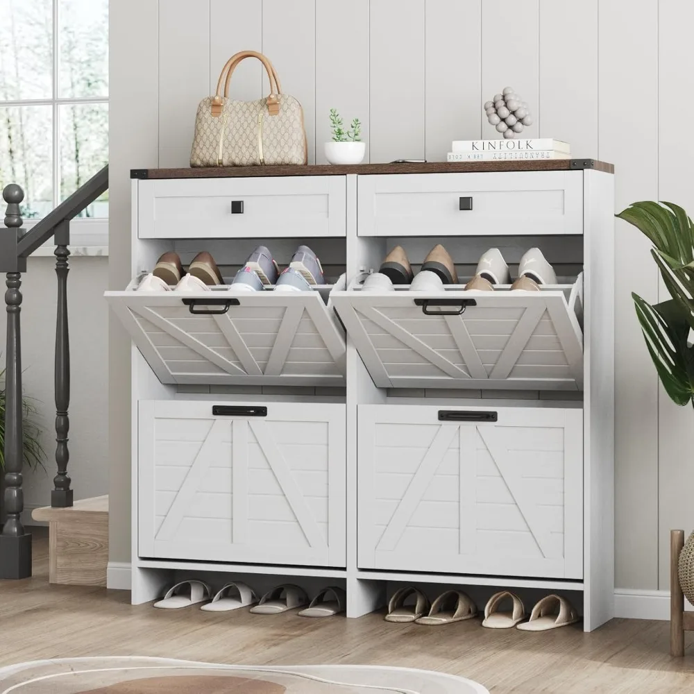 

Shoe Cabinet with 4 Flip Drawers & 2 Drawers,Farmhouse Shoe Storage Cabinet for Entryway,Slim Freestanding Organizer Rack for Fr