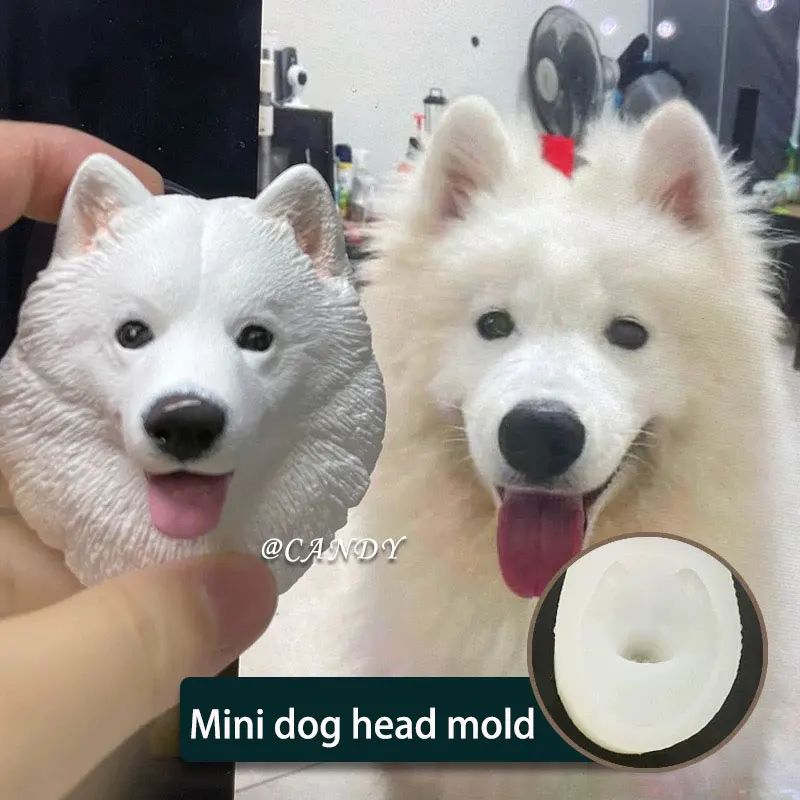 Samoyed Dog Head Plaster Silicone Mold Pomeranian Animal Head Fondant Candle Clay Silicone Mold DIY Refrigerator Magnet Decor