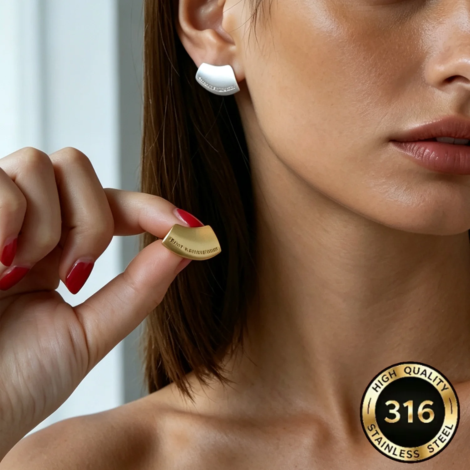 Stainless Steel Matte Brushed Stud Earrings Unique Vintage Unisex Creative Ear Cuffs Personalized Niche Design for Women