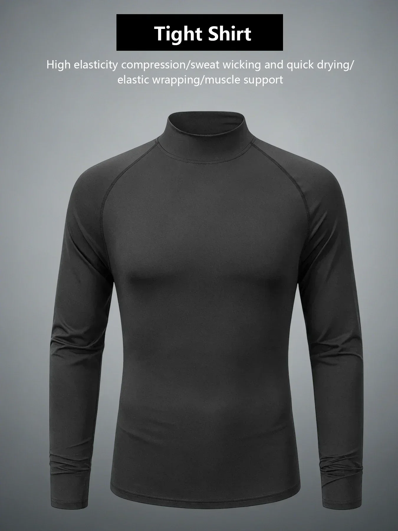 Herren Raglan Mock Neck Kompressions-Langarmshirts 4-Wege-Stretch Schnelltrocknend Gym Fahrrad Klettern Sport Baselayer Unterhemden – Detail 5