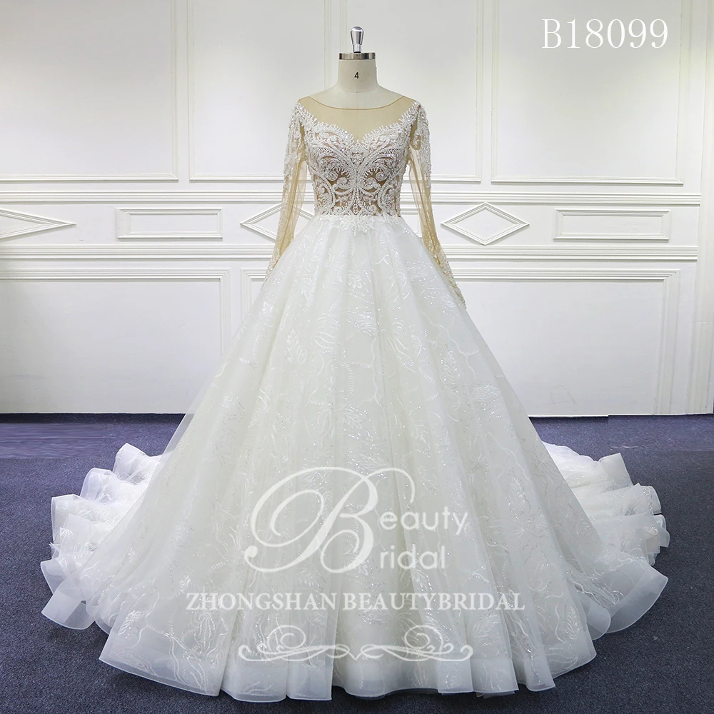 

Beautybridal 100% Real Photos Luxury Wedding Dress Royal Train Lace Appliques tulle Cap Sleeve Wedding Dress 2019 Vestido xfm004