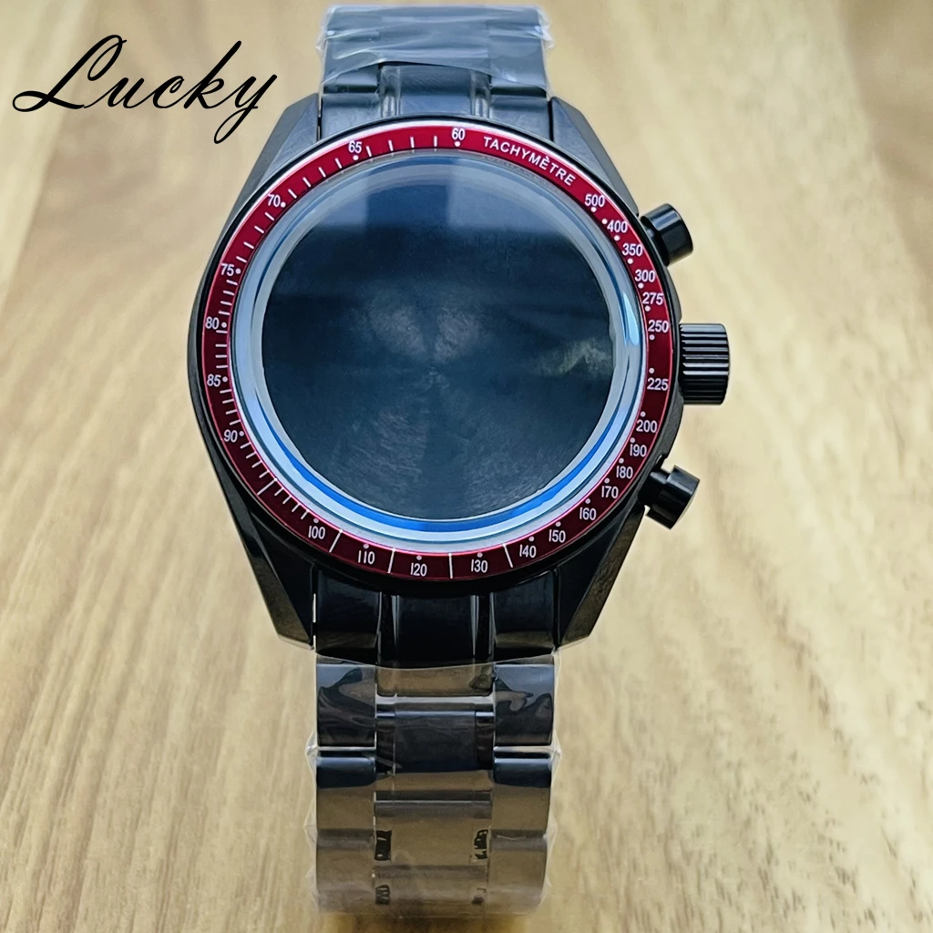 Black High Quality 39.7mm VK63 Watch Case Speedmaster Case Suitable For Omga VK64 VK63 Quartz Movement Fits 20mm Steel Band Case