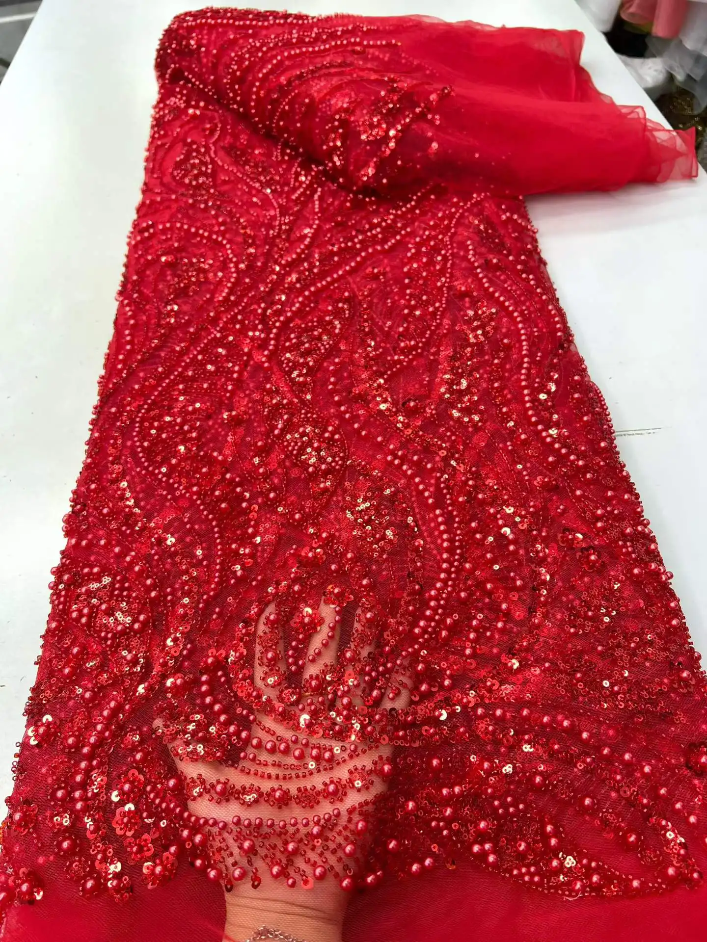 

Nigerian Exquisite Gorgeous Lace Fabric 2026 Luxury Lace Fabric African Sequins Beaded Tulle Fabric For 5yards Sewing Dresses.