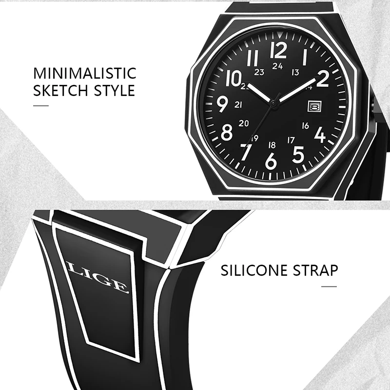 LIGE 2025 New Fashion Graffiti Design Mens Watch Creative Watches Men Sport Waterproof Silicone Quartz Wristwatches Reloj Hombre