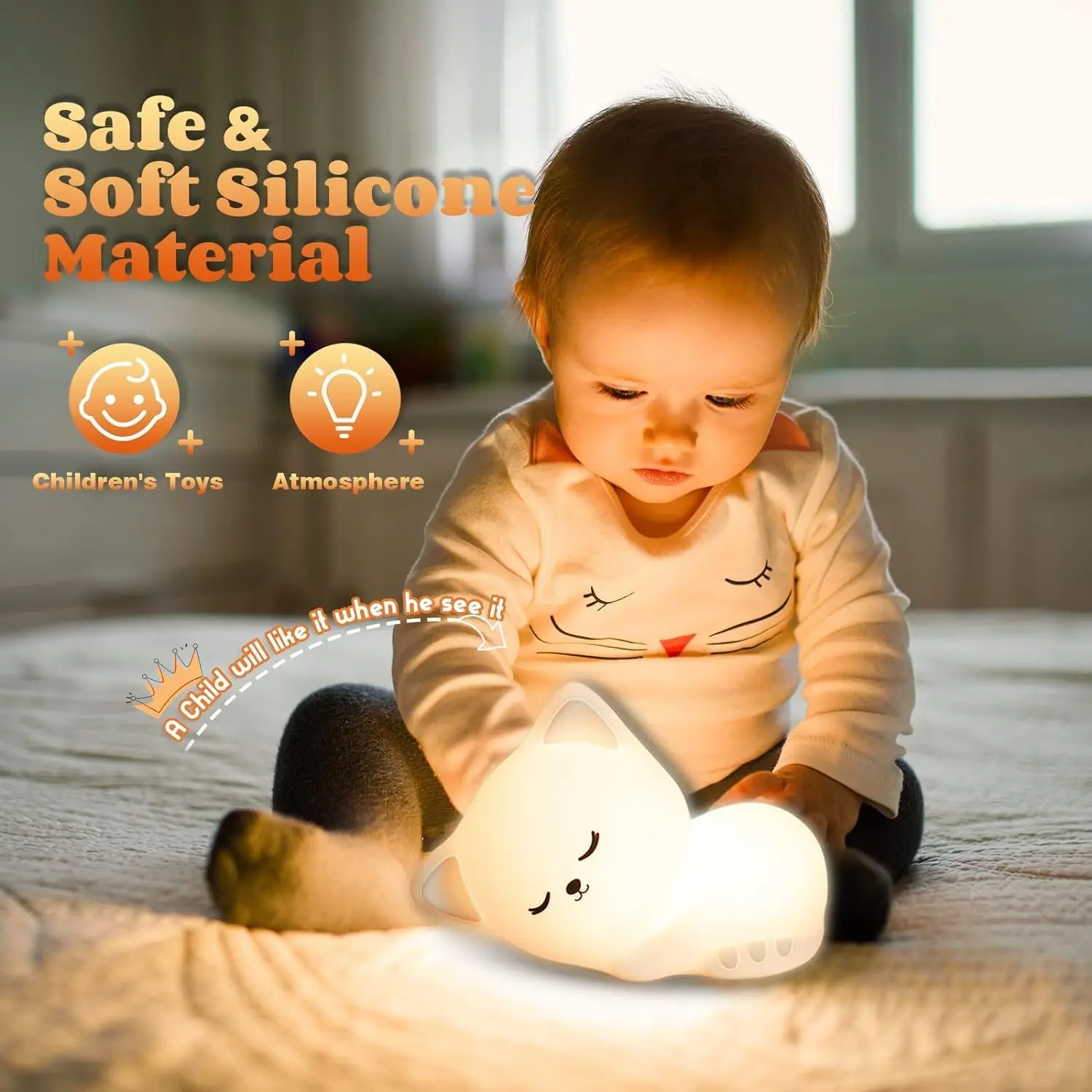 Cute Cute Led Night Light USB Rechargeable Nightlights Silicone Lamp Touch Switch Children Kid Bedroom Decoration Birthday Gift