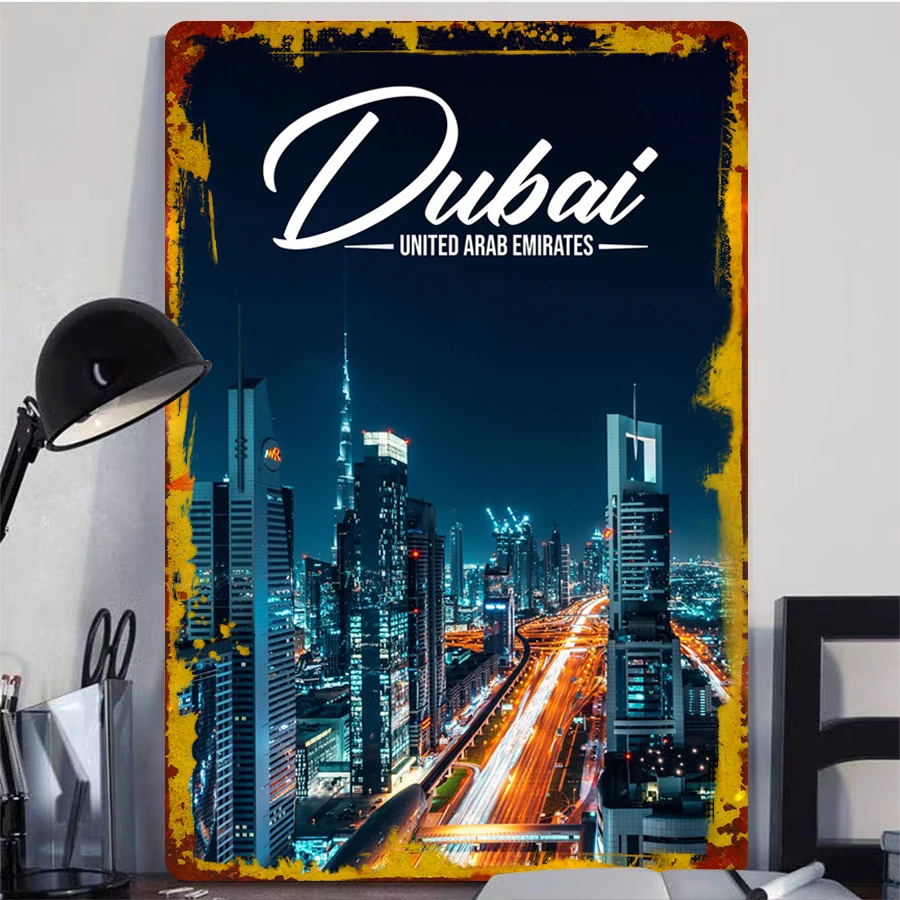 Dubai Skyline Night View Metal - Home Office Dubai ulasan dan harga