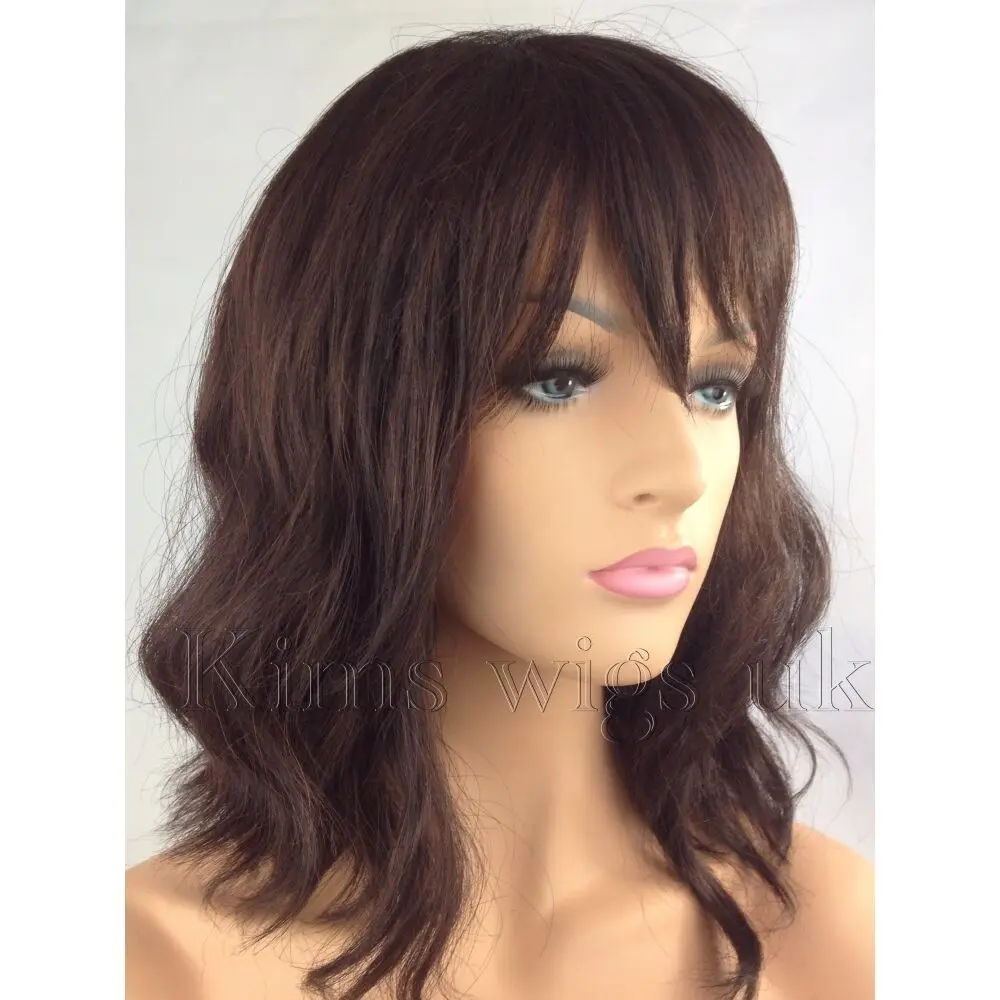 شعر مستعار بني داكن/بني للسيدات، كتف مموج، طول بوب ستايل، بائع المملكة المتحدة