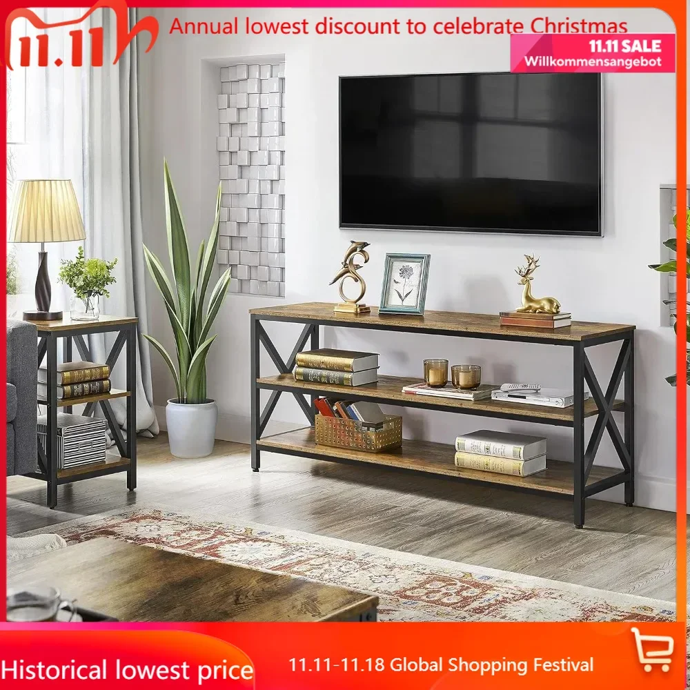 

Industrial TV Stand for TV up to 65 inch, 55" TV Cabinet with 3 Tier Storage Shelves for Living Room