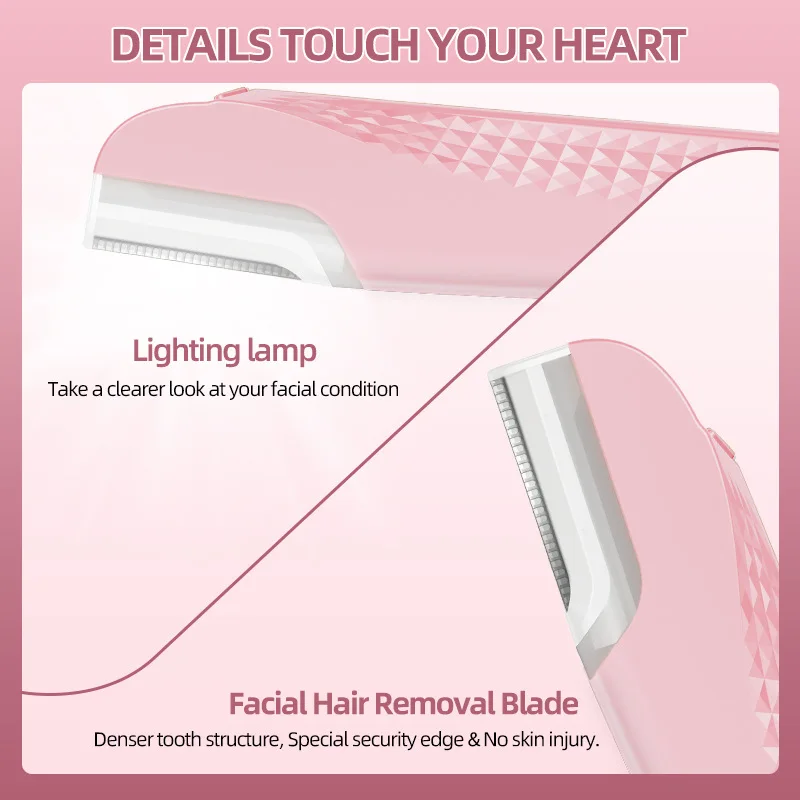 Women's LED Sonic Rechargeable Dermaplane Razor with Light 6 Replaceable Blades,3 speeds,Exfoliation Hair And Fuzz Removal Tool