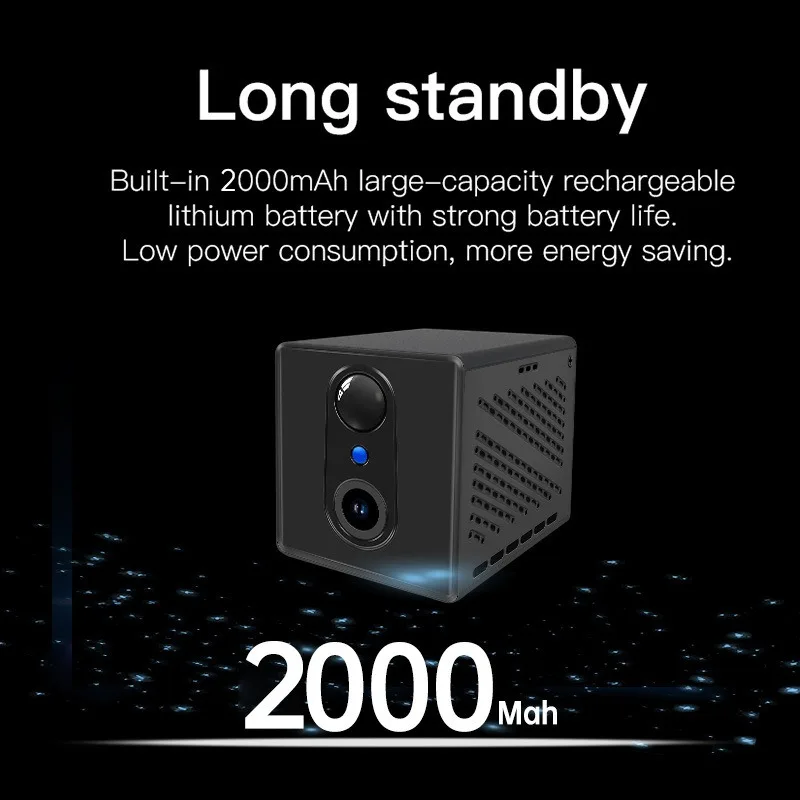 Telecamera di sicurezza Wifi 1296P Okam Batteria da 2000 mAh Cam interna Sensore PIR Telecamera per bambini con visione notturna a colori Mini